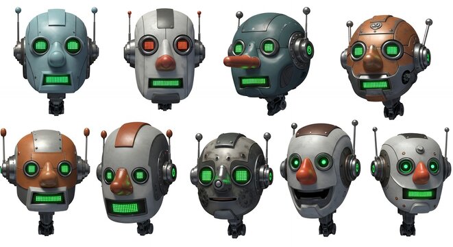 Diverse robot heads collection illustration