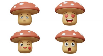 Mushroom characters with various expressions