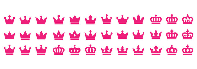 Set of black crown icons. Black crown symbol collection