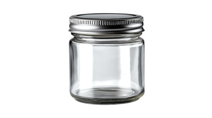Empty Glass Jar with Silver Lid on Transparent Background