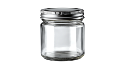 Empty Glass Jar with Silver Lid on Transparent Background