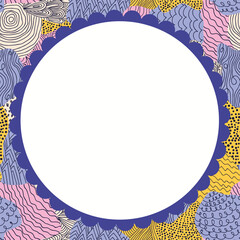 Cute hand-drawn doodle round frame with scalloped border and empty center.