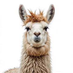 Fototapeta premium Radiant Llama Portrait: A captivating close-up of a llama, showcasing its gentle gaze and unique, textured fleece, inviting connection and curiosity.