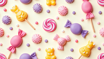Seamless Pattern of Sweets on Creamy Background for Fun Designs
