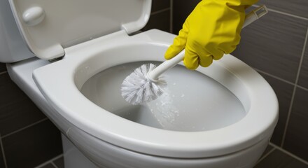 cleaning the toilet