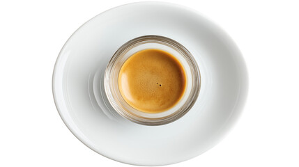 Espresso Shot on White Saucer Top View Isolated