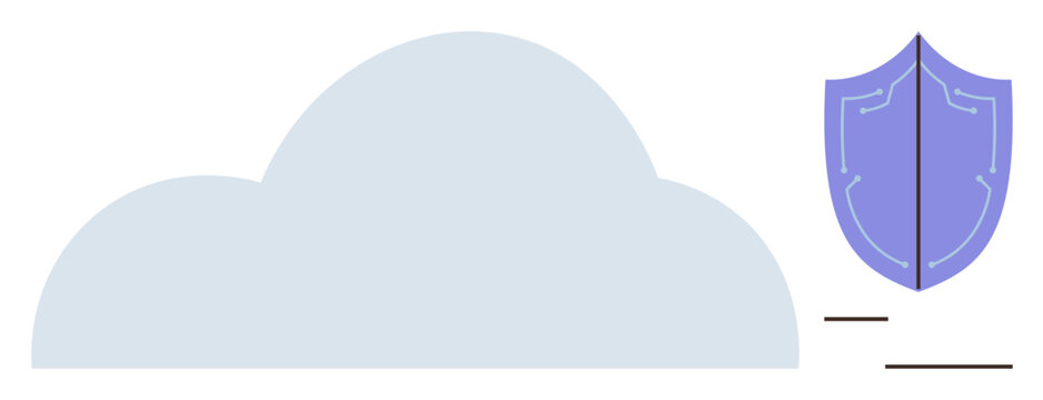 Cloud and shield highlighting cybersecurity, safe data storage, and online safety. Ideal for technology, internet, data protection, cloud services, online security privacy modern IT. Simple flat