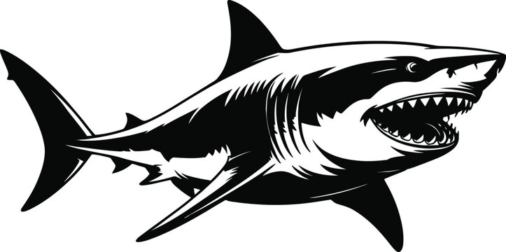 Fierce shark open mouth sharp teeth great white shark