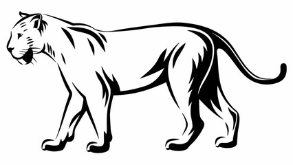Fototapeta premium A black and white illustration of a panther walking with a long tail and sharp features design