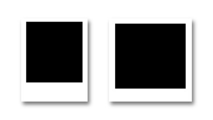 Realistic polaroid photo template sets. Empty photo card frame mock up with shadow. Vintage card on transparent background. Digital snapshot image. Vector illustration