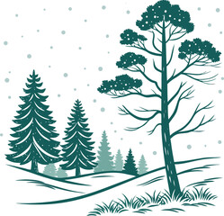 flat icon of snowy russian pine forest minimalist.