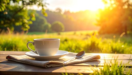 Morning coffee in a tranquil meadow