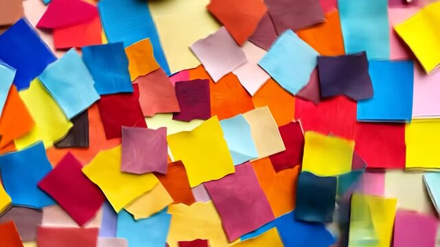 Colorful squares of fabric scraps