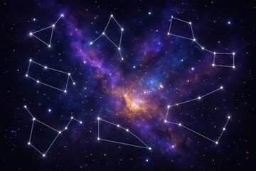 Fototapeta premium Deep space nebula with constellation patterns forming mystical zodiac symbols