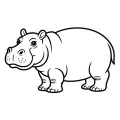 A black and white hippopotamus illustration vector style coloring page