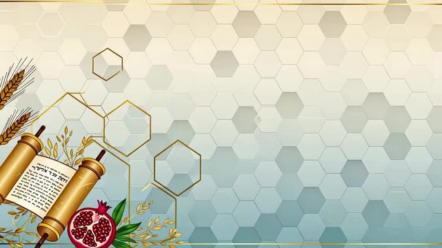Ancient scroll and wheat symbolism with hexagonal patterns and gradient background