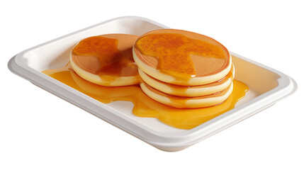 Fluffy Pancakes Stacked with Syrup on White Plate