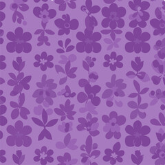 Seamless Purple Floral Pattern Background with Stylized Flowers and Leaves