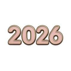 Shiny 3D number 2026 in elegant rose gold and pink colors. Isolated on white, this graphic symbolizes the upcoming new year and future events.