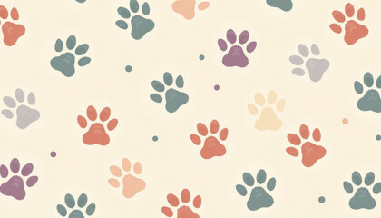 Playful Paw Prints Seamless Pattern, Animal Theme, Abstract Art, Digital Design, Cozy Home Environment