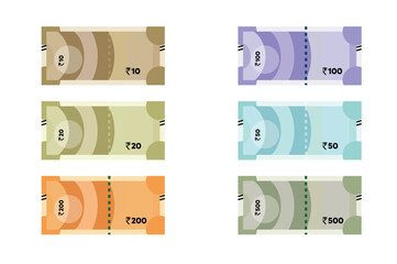 Set of Indian currency note vector illustration on white isolated