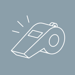 Referee whistle icon. Symbol of sport, match or championship. Referee whistle, attribute of sports referee or violation of game rules. For playing football or hockey, volleyball or basketball.