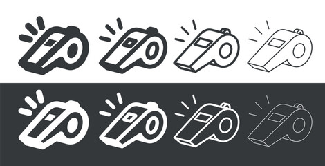 Referee whistle icon. Symbol of sport, match or championship. Referee whistle, attribute of sports referee or violation of game rules. For playing football or hockey, volleyball or basketball.
