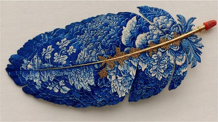 Vintage Art Featuring Elegant Blue and White Watercolor Feather Motif