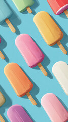 Colorful juicy popsicles border in cute cartoon flat design with bright soft palette, high contrast and smooth gradient for children's book illustration.