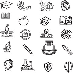 Fototapeta premium set of Graduation logo and student success emblem – academic cap icon, education badge, growth and knowledge symbol, creative school logo, happy learning, study tools, minimal nursery insignia, 