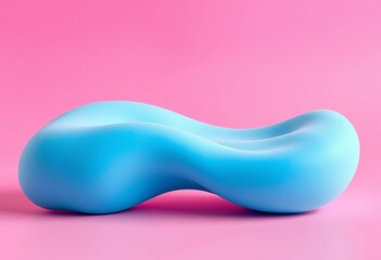 Soft blue foam rubber object on pink background, harshly lit,  illumination,  pliable