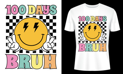 Bruh 100 Days Of School Groovy Hippie Smile T-shirt Design