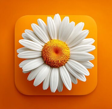 Minimalist 3D Daisy Flower on Orange and White Split Background, Hyperrealistic Vibrant Rendering with Sharp Detail