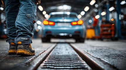 Detailed View of Mechanic Inspecting Vehicle While Tools are Blurred in Background
