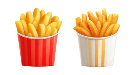 French Fries in Striped Containers on Transparent Background