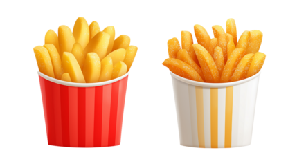 French Fries in Striped Containers on Transparent Background