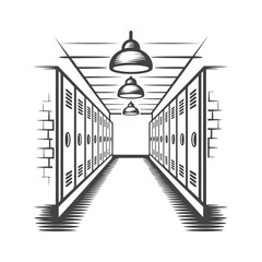 Locker room hallway with overhead lighting lockers storage