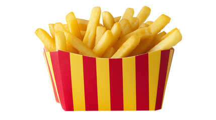 French Fries in Striped Paper Container on Transparent Background