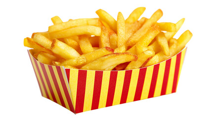 French Fries in Striped Paper Container on Transparent Background