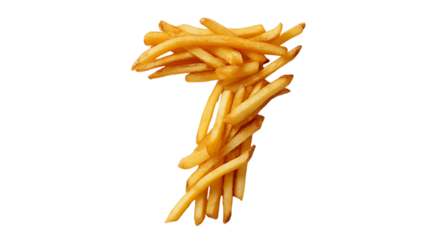 French Fries Number Seven on Transparent Background