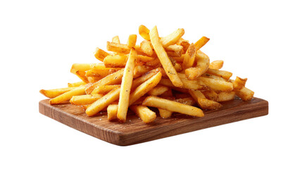 French Fries on Wooden Board with Salted Seasoning
