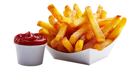 French Fries with Ketchup in a White Paper Cup