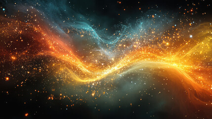 Abstract Cosmic Nebula with Glowing Orange and Blue Particles