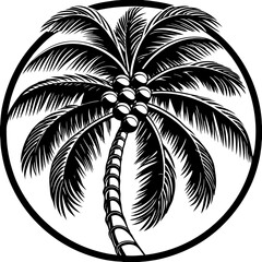 Obraz premium Coconut Palm Silhouette – Elegant Black and White Island Tree Graphic