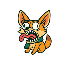 Cute orange cartoon fox and dog mammal vector illustration with a bone
