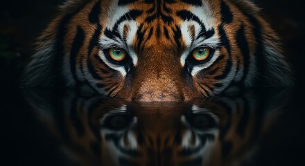 Fototapeta premium Tiger Eyes Reflected in Water – Majestic Gaze and Wild Elegance in Closeup Composition