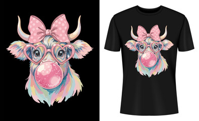 Coquette Highland Cow Bubblegum T-shirt Design