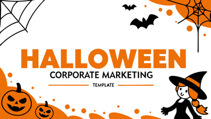 Spooky halloween corporate marketing template featuring pumpkins bats spiderwebs and a witch for festive business promotions