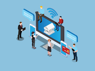 Online Banking and Digital Financial Services 3d isometric vector illustration