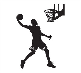 Basketball Playing Silhouette Vector Illustration – Minimalist Black and White Sports Design
